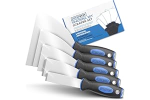 EFFEKTWERK 5-częściowy zestaw szpachelek ze stali nierdzewnej – 2 x stabilne, do usuwania tapet ze szlifem i metalową płytką – 3 x elastyczna szpachla malarska – zestaw szpachelek malarskich