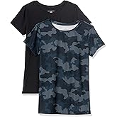 Amazon Essentials Camiseta de Manga Corta con Cuello Redondo y Corte Recto Mujer, Paquetes Múltiples