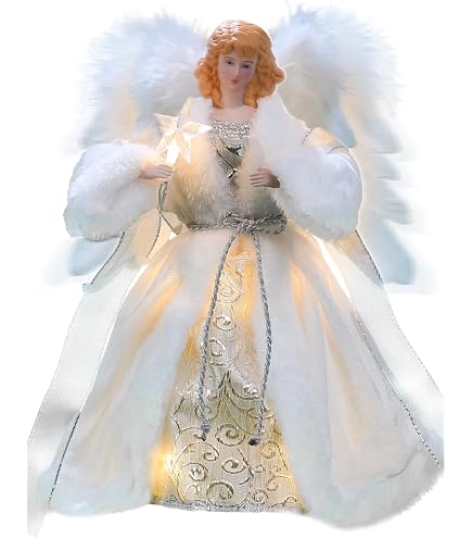 Whte and Slver Chrstmas Angel Tree Topper. Table Top Chrstmas Décor