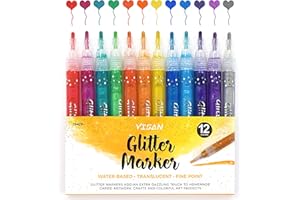 YISAN Glitter Pennarelli Glitterati 12 Colori,in Cartone Rigido,per Disegnare, Colorare,Lavabili,70429