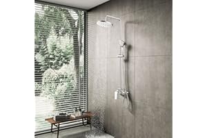 Columna Ducha Monomando YOOZENA, Duchas de Baño Columna Extensible con Grifo, Alcachofa de Ducha con Manguera, Ducha Lluvia, Cromado Redondo