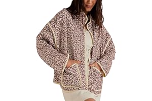 Fylovery Women's Short Puffer Jacket Floral Print Stand Collar Open Front Quilted Coat Fall Winter Long Sleeve Padded Jacket Outerwear