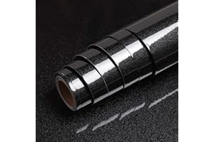 VEELIKE Papel Pintado Autoadhesivo Papel Tapiz Negro Brillante Papel Adhesivo para Muebles Papel de Pared Cocina Lavable Papel Paredes Decoración Habitacion Vinilo Pared Salon Moderno 40cm x 300cm