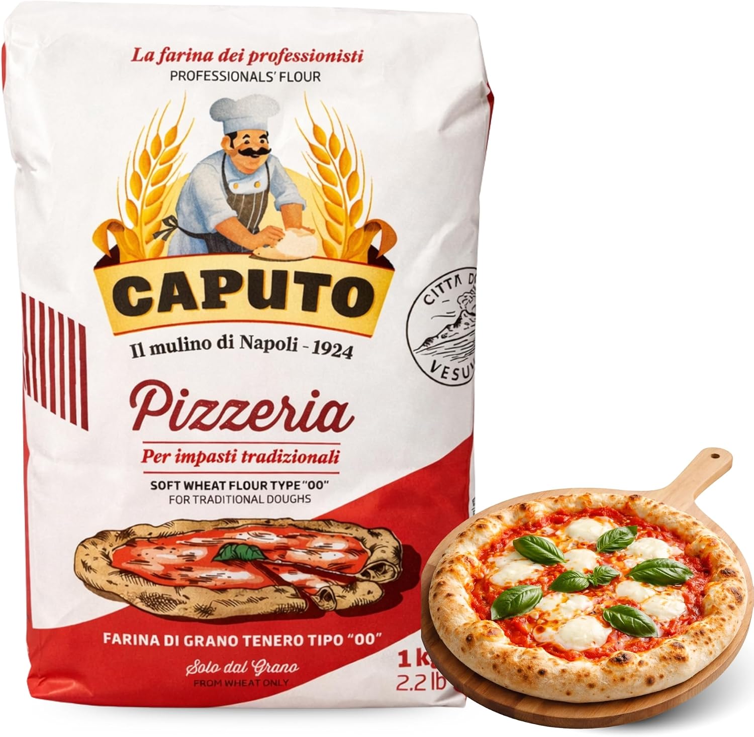 Harina Caputo Pizzeria, Origen Italiana, ideal para masas de alta hidratación, ligera y perfectamente levada, Recomendado para la clásica pizza napolitana, Tipo Harina 00, Contiene 1 unidad de 1 Kg