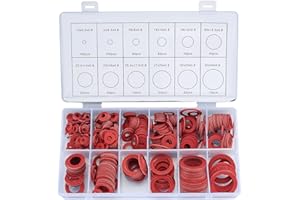 NEWOUTSET 600 Pcs Fibre Washer Assorted Kit, Red Steel Paper Insulation Washer Assorted Set, 12 Sizes, with a Storage Box