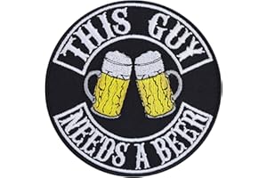 EXPRESS-STICKEREI Écusson Thermocollant "This guy needs a beer" - Patch brodé avec une Citation sur la Bière - Cadeau pour les Amateurs de Bière - 90x90mm
