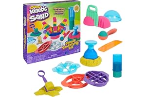 Kinetic Sand Ultimate Sandisfying Set, 2lb of Sand. Pink, Yellow and Teal, 10 Moulds and Tools, Sensory Toys for Kids Ages 7+