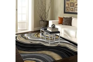 KeletiRug Tapis Moderne Rectangle Salon Tapis Antidérapant Chambre Tapis, Lavables Tapis pour Décoration Maison Motif Pierres Noires Et Dorées,120 X 160 cm