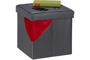 Relaxdays Taburete con Almacenaje, con Tapa, Reposapiés Sofá Plegable, Polipiel, Acolchado, 38 x 37 x 37 cm, Antracita