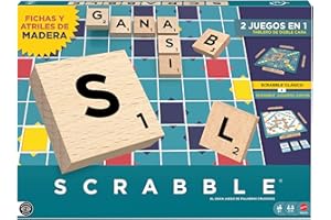 Mattel Games Scrabble Juego de Mesa, clásico Juego de Palabras Familiar con fichas de Letras y atriles de Madera, Dos Opciones de Juego, edición en español, JGR64