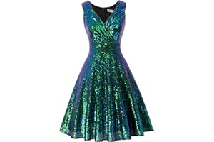 GRACE KARIN Femme Robe Cocktail Paillettes Col V sans Manches Evasée CL1061