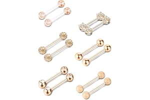 SUMIND 6 Paires Anneau de Langue de Mamelon en Acier Inoxydable Bagues de Barbell Zircone Cubique Nipplerings Bijoux Piercing de Corps, 14 Calibre