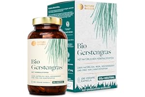 ‎NATURE BASICS Bio Gerstengras - 180 Kapseln hochdosiert / 1500 mg pro Tagesdosis/Hochwertige Ayurveda Nahrungsergänzung/Vegan, Zertifiziert & Nachhaltig