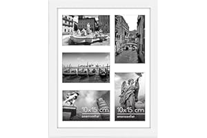 Americanflat Collage Marco de Fotos 28x36 cm - Marco con Paspartú per Cinco 10x15 cm Fotos o Marco de 28x36 cm Sin Paspartú - MDF Blanca con Vidrio Resistente, Juego de Marcos de Pared