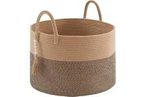 YOUDENOVA Panier à linge tressé - Grand panier de rangement - 65 l - Pour salon, chambre d'enfant - 50 x 33 cm - En jute et noir - 50 x 33 cm (diamètre x hauteur)