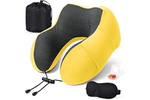 SOMLAW Poduszka podróżna na kark, żółta, z pianki memory w kształcie litery U, super lekka, przenośna, podróżna poduszka, super miękka poduszka podpierająca kark do samolotu, samochodu, biura, na