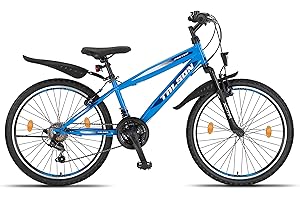 ‎TALSON Talson 24 Zoll Mountainbike Fahrrad mit 21-Gang Shimano, Gabelfederung & Beleuchtung Blau