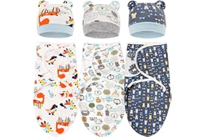 DRESHOW 3 Pack Newborn Swaddle Blanket with Hats Baby Printed Swaddles Infant Adjustable Sleep Sack for 0-3 Months Girls Boys