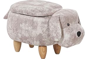 Beliani Pouf Contenitore per Bambini in Velluto Beige con Gambe in Legno