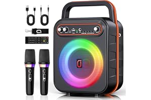 JYX Karaoke Machine with 2 Wireless Microphones, Portable Bluetooth Speaker PA System with ECHO and RGB LED Lights, Supports USB/AUX/SD Card/REC, Ideal for Home Party and Outdoor Use (50W)