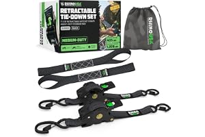 Rhino USA Retractable Ratchet Tie Down Straps, Breaking Strength of 540 kg, Includes Set of 2 Latest Generation Automatic Retractable Tie Down Straps, 2.5 cm x 3 m