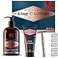 King C. Gillette Idea Regalo Uomo con Rasoio di Sicurezza, 5 Lamette di Ricambio, Gel e Detergente Viso Barba, Confezione Reg