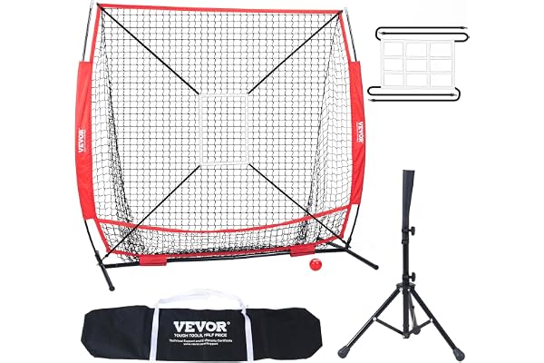 VEVOR 2,1 x 2,1 m baseboll-softboll, övningsnät, bärbart basebollträningsnät för att träffa fladdermöss och fånga pitching, backstop basebollutrustning träningshjälpmedel med slagzon (Endast nät)