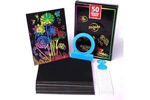 Playkidz Art Scratch It Color Art Sheets, 50 Rainbow Sheets, 10 Stencils and 3 Mandalas, Pictures & Art NO Ink. 8.3" x 5.8"