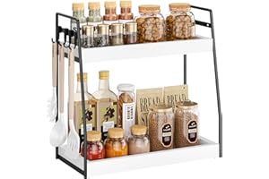 VITVITI Porta Spezie per Cucina, Organizer Bagno a 2 Livelli, Portaspezie e 4 Gancio, Organizer Cucina per Bagno, Scrivania, Ufficio, Postazione Caffè