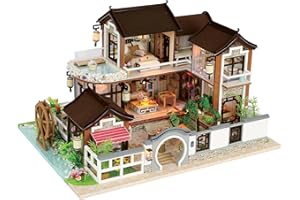 Crafts&Co® Casa in miniatura fai da te con mobili | Casa delle bambole fai da te per adulti | Kit casa delle bambole in legno | Mini casa modello con luce | 1:18 | Villaggio nostalgico