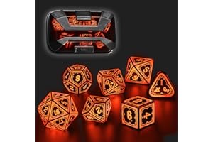 FONVGOGO Leuchtendes DND Würfel Set, Wiederaufladbar, Coole LED DND Würfel 7-teilig mit Ladebox, Polyedrisches Dungeons and Dragons Würfelset für Rollenspiele Tischspiele (Astralsplitter Orange)