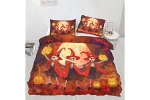 BSYYZQC Påslakan säng 150 skelett påslakan 240 x 220 Halloween pumpor mjuk mikrofiber påslakanset med dragkedja och 2 örngott