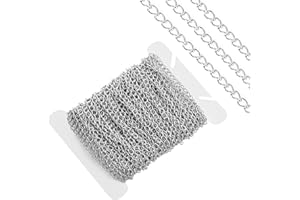 VIN BEAUTY Stainless Steel Curb Chains for Jewelry Making, 3mm 10m Necklace Chain Extender Silver Tarnish Resistant Chain Necklace for Pendants Bracelet Jewelry Making DIY Craft