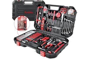 Sundpey Zestaw 300 narzędzi w walizce z grzechotką, zestaw narzędzi dla mechaników precyzyjnych, uniwersalna walizka na narzędzia, zestaw narzędzi, zestaw narzędzi, kolor czerwony