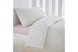 Silentnight Safe Nights Cot Bed Duvet Set - Breathable 100% Cotton Jersey - Super Soft Kind to Skin - Duvet Cover & Pillowcase for Toodler Child Junior Quilt - 150x120cm - Hypoallergenic, Pink Stars