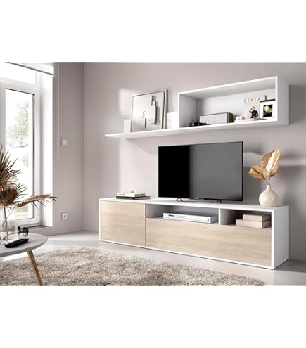 Parete Attrezzata Soggiorno AVANTI TRENDSTORE - Stile Quercia Artisan E Nero, 205.5x173x41.5 Cm