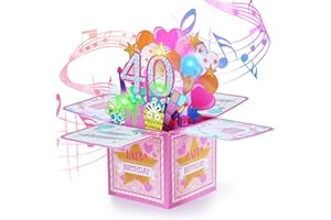 joyoldelf Damska kartka urodzinowa 40 lat - Muzyczna kartka z życzeniami 3D Pop Up, prezent na urodziny dla córki, idealna dla mamy, przyjaciela, matki, siostry, dziewczyny, towarzysza, imprezy