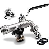 WATERGO Premium 1/2" Zoll Doppel-Auslaufhahn (schwarz) - Wasserhahn Rost- und Frostsicher für Garten, Haushalt & Industrie - 