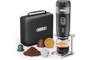 HIBREW H4A - Mini machine à café expresso 3 en 1 12 V, compatible avec les capsules originales Nes®, DG® et le café moulu, adaptée aux bureaux et aux véhicules (support métallique amélioré)