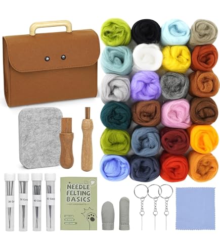 Kit 60 Aiguilles à Feutrer + 3 Poignées Bois – Idéal Débutants, Feutrage Laine Créatif Avec Protège-Doigts Et Flacons Rangement