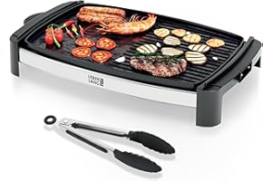 LEBENLANG Griglia Elettrica XXL 2000W - Incl. Pinze Per Barbecue I 45x30cm I Per Uso Interno & Esterno I Bistecchiera Barbecue Grande Grill Elettrico Piastra Per Grigliare Senza Fumo BBQ Da Balcone
