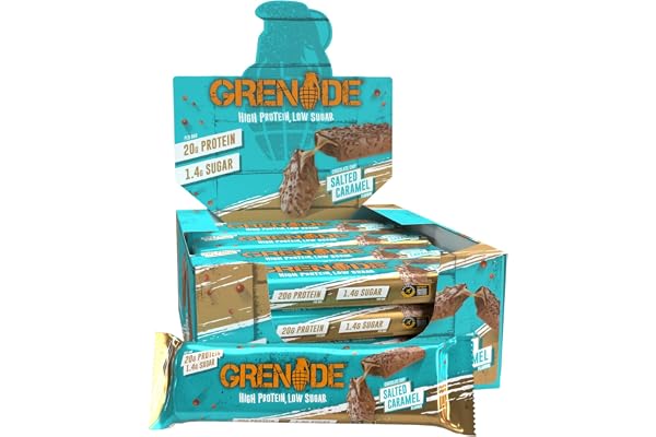 Grenade Barre Hyperprotéinée à Faible Teneur en Glucides - Chocolate Chip Salted Caramel, 12 x 60 g