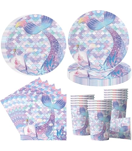GROVBLE Carta Da Ristorante Sirena, Decorazioni Di Compleanno, Tovaglioli di Carta Usa e Getta per Ragazze, Fazzoletti Per il Viso Per Feste, Accessori Per Decorazioni Per Feste Di Compleanno, 33 x 33
