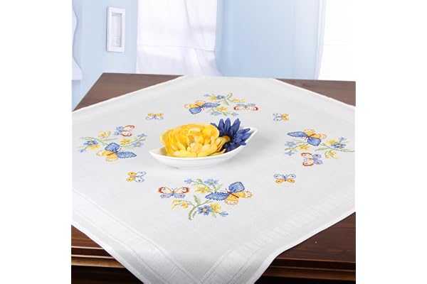 KAMACA Kit de broderie au point de croix - Motif animaux - Nappe pré-imprimée avec fil à broder et instructions de broderie - Kit de broderie pour adultes (papillons 80 x 80 cm)