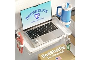 BedShelfie Półka nocna do pokoju w akademiku, łóżko piętrowe i piętrowe górne, niezbędne rzeczy do pokoju w akademiku, stolik nocny z klipsem, organizer na tacę na stolik pomocniczy, dekoracja pokoju