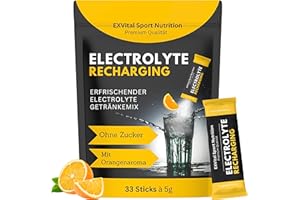 ‎EXVITAL EXVital Sport Nutrition Elektrolyte, 1x33 Pulversticks, 1531mg Elektrolyte pro Stick, Elektrolyt Pulver KALORIENARM & ZUCKERFREI, isotonischer Getränkemix mit Orangengeschmack