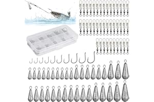SUYNAUETEV 125 Pieces Fishing Accessories Set Fishing Hooks Fishing Lead Swivel Fishing Dropshot Hooks Lead Fishing Swivels Dropshot Lead Lead Fishing Pear Lead Fishing Accessories Swivel 5/10/15/20/30/40/50/60g