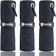 Handy Picks Microfiber Golf Towel (40 X 40CM) with Carabiner Clip, Waffle Pattern Golf Towel Hook and Loop Fastener - The Convenient Golf Cleaning Towel (Black)