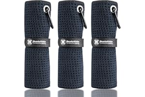 Handy Picks Toalla de Golf de Microfibra (40 x 40 cm) con Clip de mosquetón, diseño de gofre, Toalla de Golf con Cierre de Gancho y Bucle, la práctica Toalla de Limpieza de Golf (Negro)