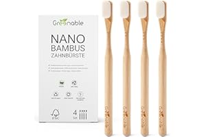 ‎GREENABLE Greenable ® Nano Zahnbürste aus Bambus [4er Set] – 20.000 Extra weiche Borsten – 100% BPA-frei - Bamboo Toothbrush - Vegane & umweltfreundliche Bambus Zahnbürste (Weiß)